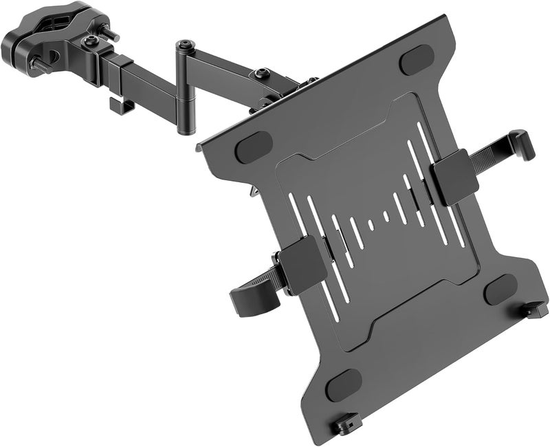 Montek 2-in-1 Universal Laptop Pole Mount Tray for 10”- 15.6” Notebook or 17”-32” Monitor, Full Motion Laptop Mount with Removable 75/100mm VESA Plate, Fits 1.1”-2.4” Pole Diameter, Black - Image 1